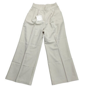 Decivi Women Loose Pleated Front Long Pants Wide Leg Trousers Solid Ivory Medium